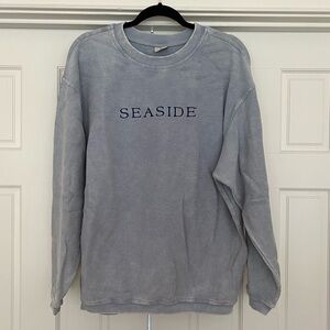 Faded Denim Seaside Corded Embroidered Sweatshirt